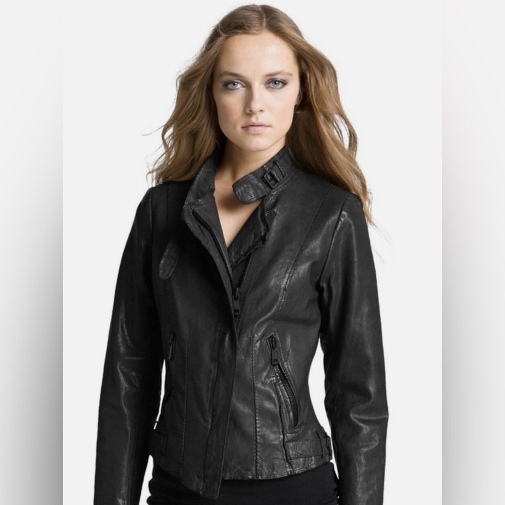 Andrew Marc Women's Classic Black Leather Moto Jacket Size Small